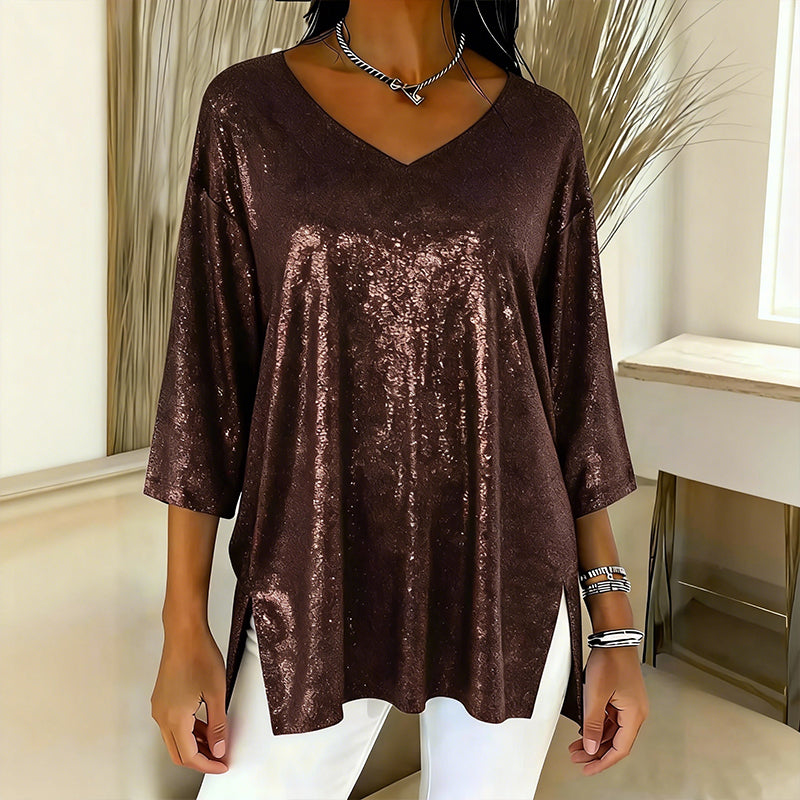 ✨New arrivals offer-Women’s Glitter V-Neck Loose Top