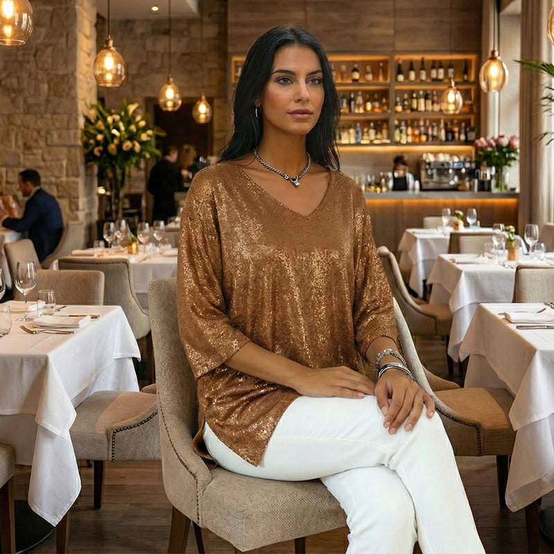 ✨New arrivals offer-Women’s Glitter V-Neck Loose Top