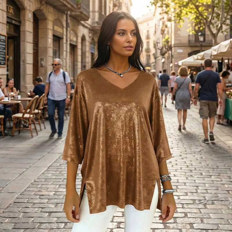 ✨New arrivals offer-Women’s Glitter V-Neck Loose Top