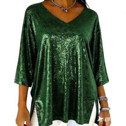 ✨New arrivals offer-Women’s Glitter V-Neck Loose Top