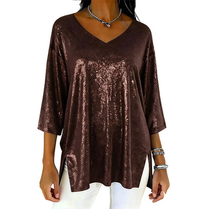 ✨New arrivals offer-Women’s Glitter V-Neck Loose Top