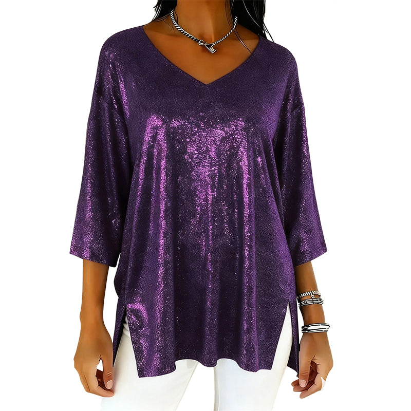 ✨New arrivals offer-Women’s Glitter V-Neck Loose Top