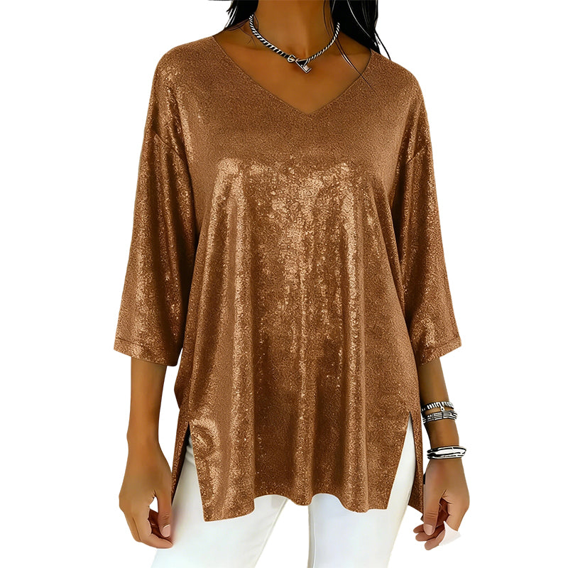 ✨New arrivals offer-Women’s Glitter V-Neck Loose Top