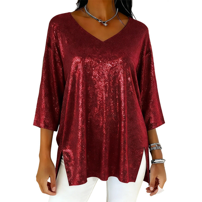 ✨New arrivals offer-Women’s Glitter V-Neck Loose Top