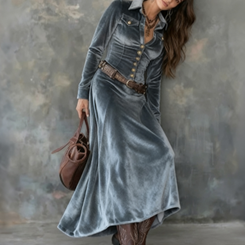 Women's Long Sleeve Velvet Maxi Dress