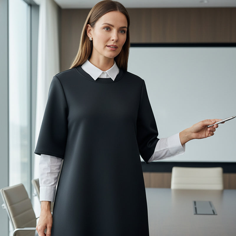 Women’s Elegant Round-Neck Lace-Hem Shift Dress