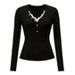 Women’s V-Neck Lace Patchwork Long Sleeve Top