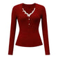 Women’s V-Neck Lace Patchwork Long Sleeve Top