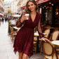 Elegant V-Neck Sequin Party Dress with Mesh Sleeves