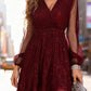 Elegant V-Neck Sequin Party Dress with Mesh Sleeves
