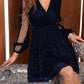 Elegant V-Neck Sequin Party Dress with Mesh Sleeves