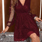 Elegant V-Neck Sequin Party Dress with Mesh Sleeves