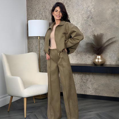 Women's Zip-Up Jacket & Wide-Leg Pants Two-Piece Set