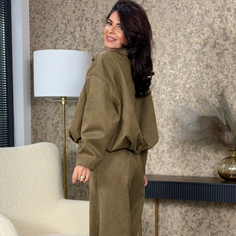 Women's Zip-Up Jacket & Wide-Leg Pants Two-Piece Set