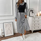 Striped Long Sleeve Shirt Dress with Contrast Bodice
