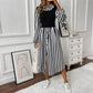 Striped Long Sleeve Shirt Dress with Contrast Bodice