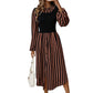 Striped Long Sleeve Shirt Dress with Contrast Bodice