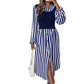 Striped Long Sleeve Shirt Dress with Contrast Bodice
