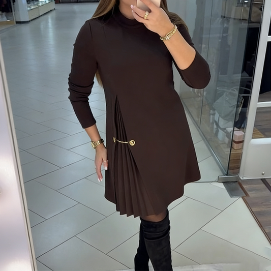 Elegant Long Sleeve Pleated Panel Dress