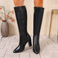Women's Chunky Heel Pointed Toe Knee-High Boots