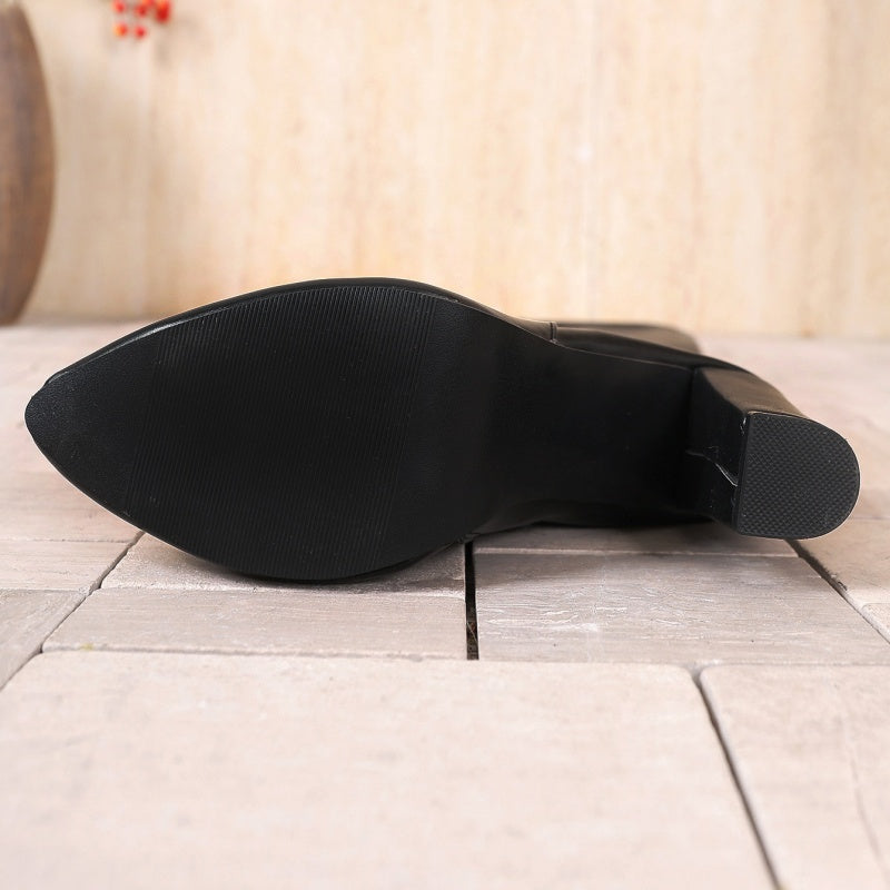 Women's Chunky Heel Pointed Toe Knee-High Boots