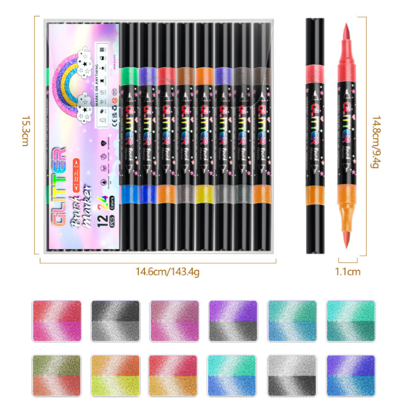 Glitter Dual-Tip Acrylic Paint Markers Set