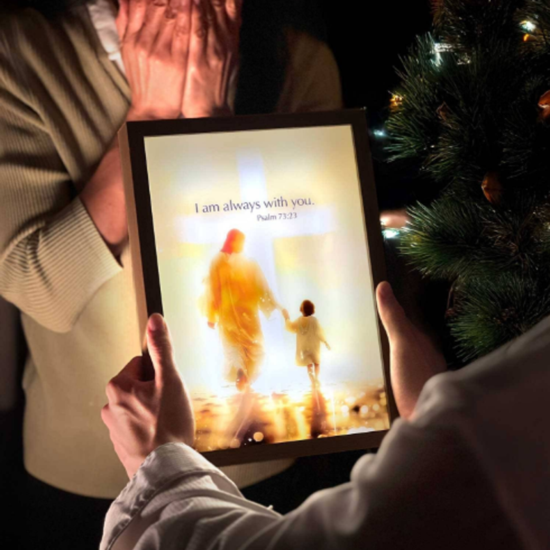LED Backlit Jesus and Child Framed Light