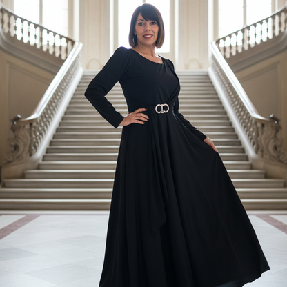 Women's Long Sleeve A-Line Pleated Maxi Dress