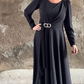 Women's Long Sleeve A-Line Pleated Maxi Dress