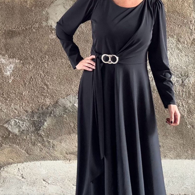 Women's Long Sleeve A-Line Pleated Maxi Dress
