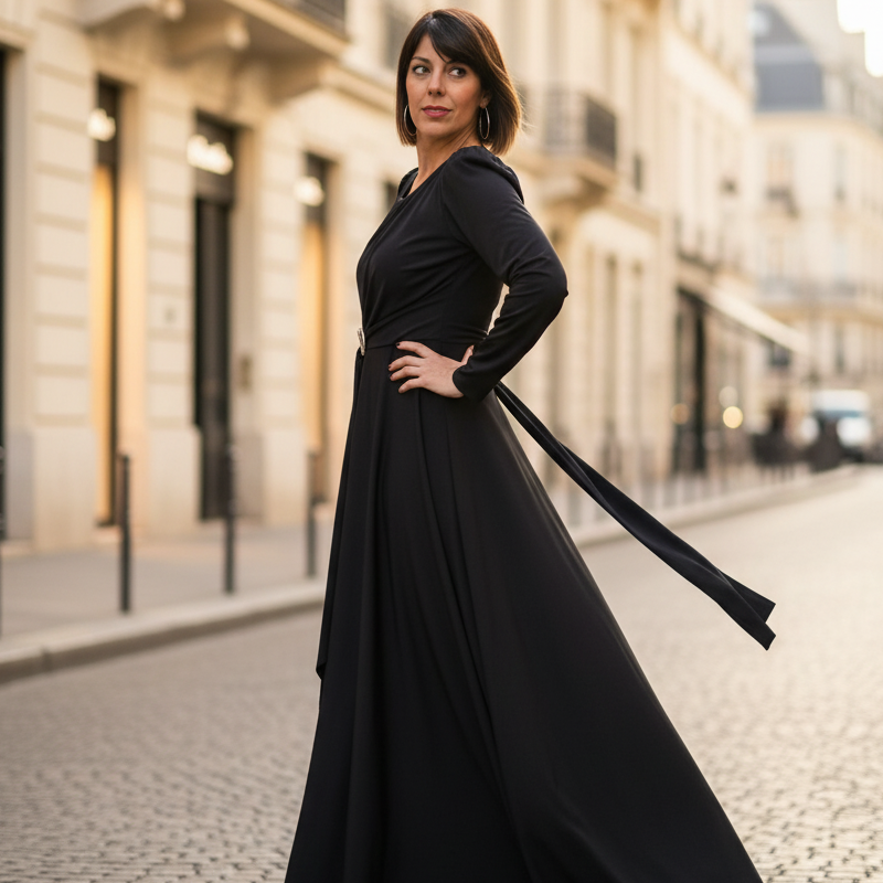 Women's Long Sleeve A-Line Pleated Maxi Dress