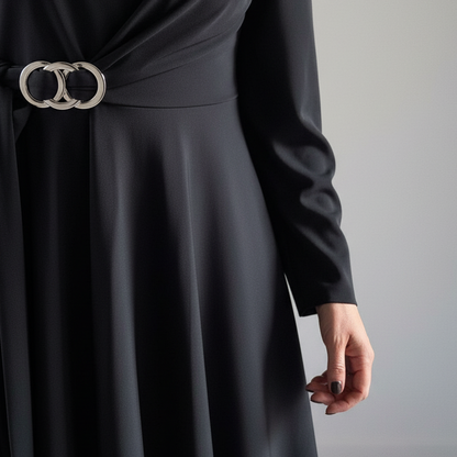 Women's Long Sleeve A-Line Pleated Maxi Dress