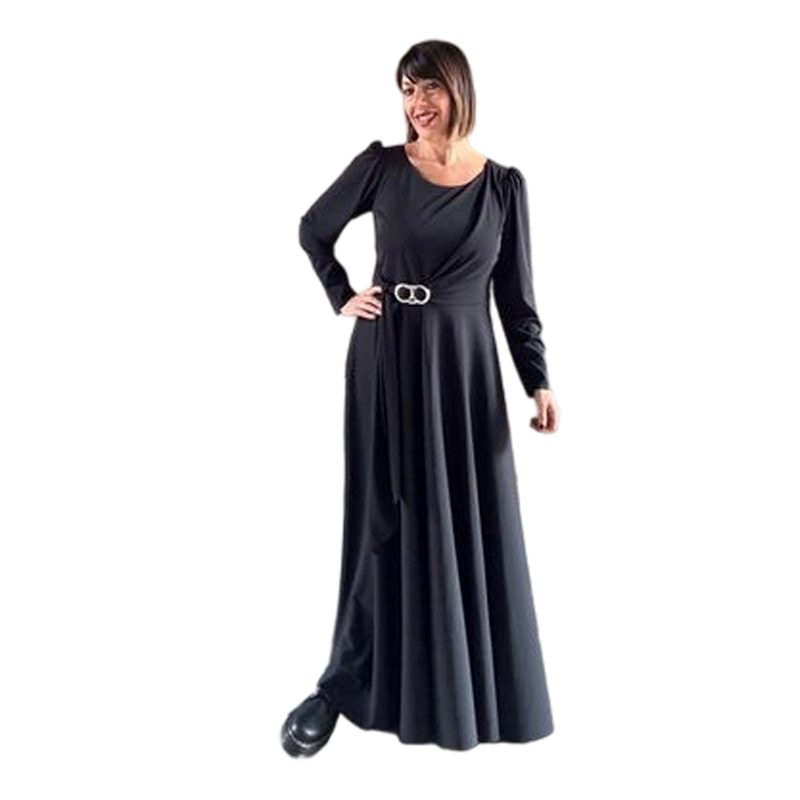 Women's Long Sleeve A-Line Pleated Maxi Dress