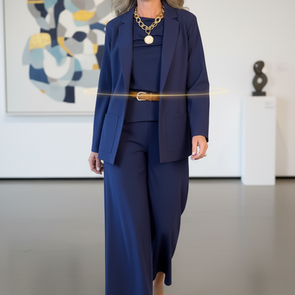 Women's 3-Piece Suit Set with Wide-Leg Pants and Top