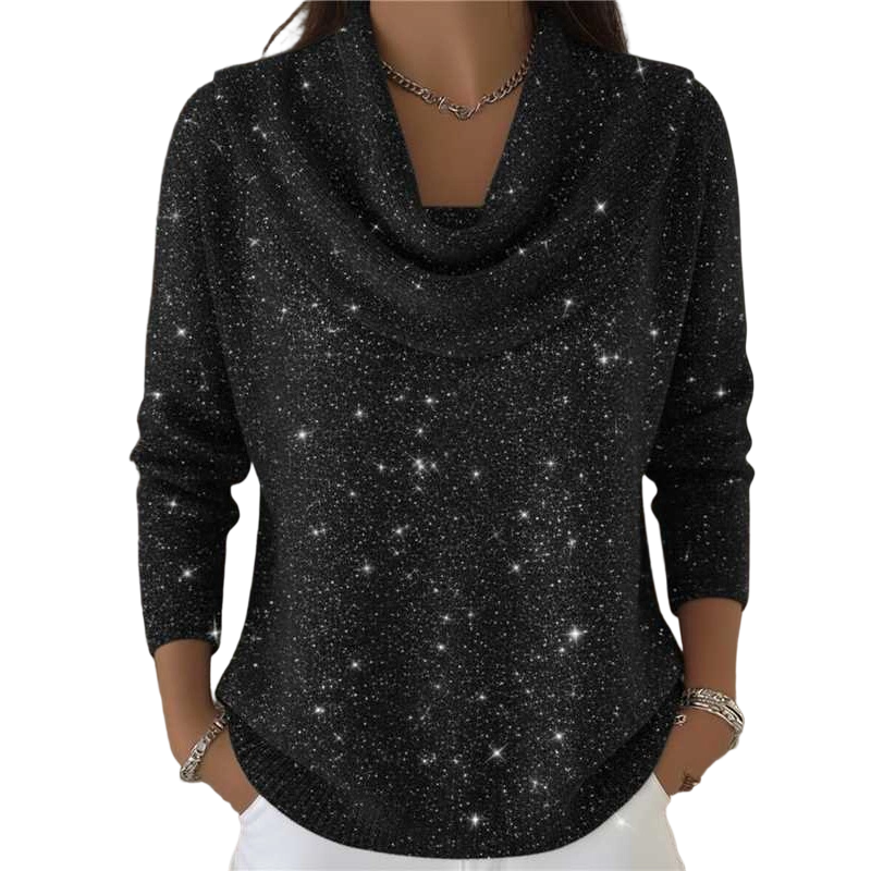 Women's Sequin Cowl Neck Long-Sleeve Tops