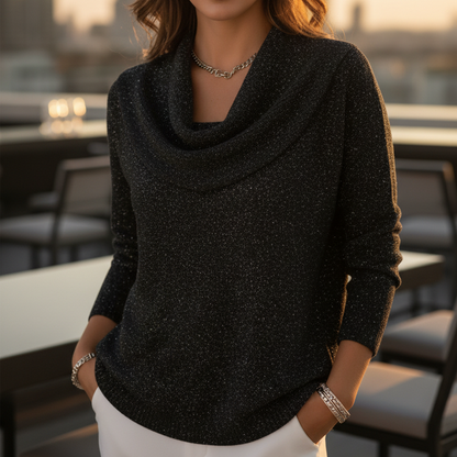 Women's Sequin Cowl Neck Long-Sleeve Tops