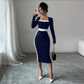 Women's Colorblock Square Neck Bodycon Midi Dress