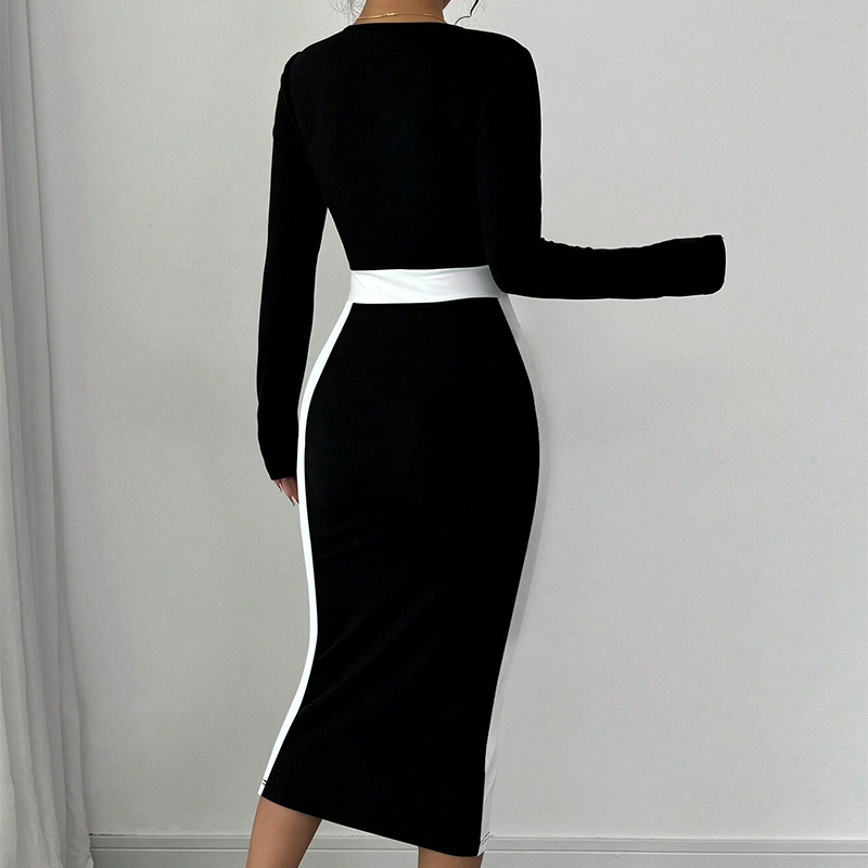 Women's Colorblock Square Neck Bodycon Midi Dress