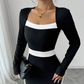 Women's Colorblock Square Neck Bodycon Midi Dress