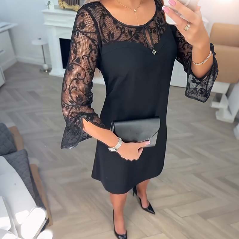 ⏳Limited-time 50% off⏰Sheer Lace Long Sleeve A-Line Mini Dress👗