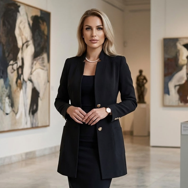 V-neck Long-Sleeve Fitted Blazer Dress