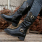 Women's Retro Ruched Mid-Calf Boots with Buckle