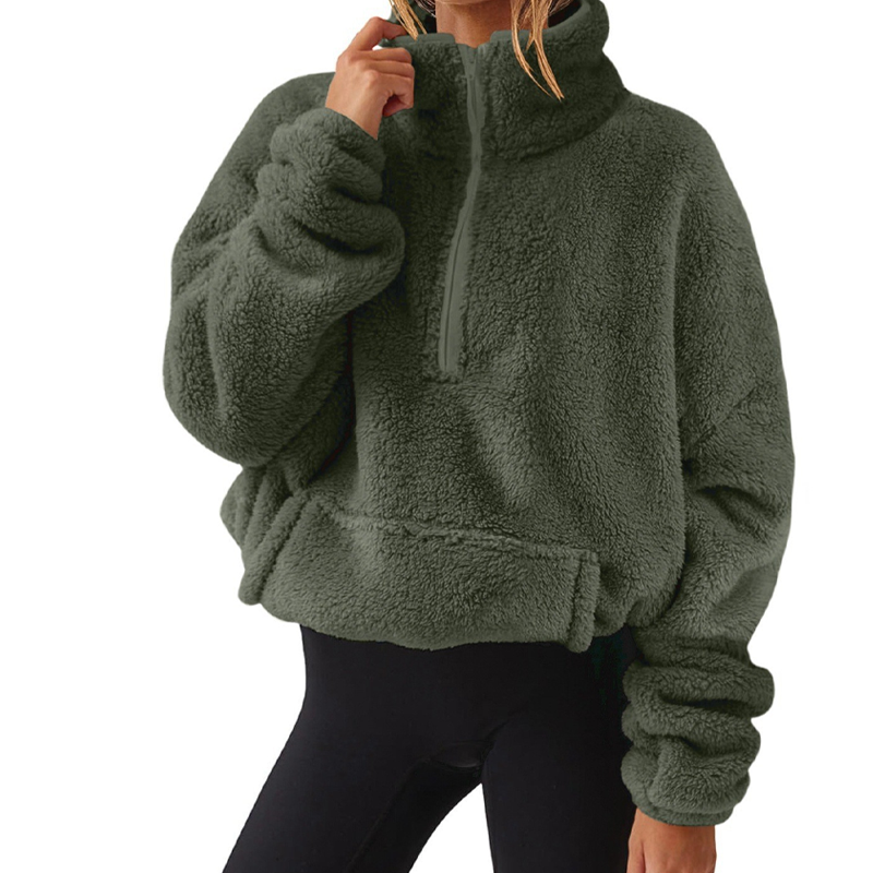 Women's Fuzzy Half-Zip Stand Collar Sweatshirt