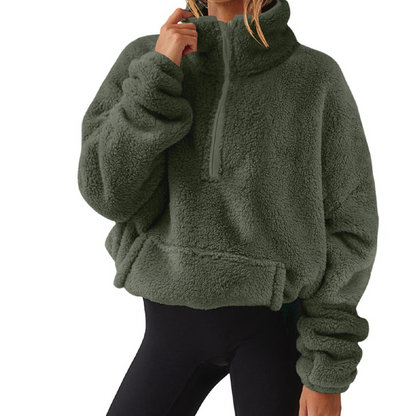 Women's Fuzzy Half-Zip Stand Collar Sweatshirt