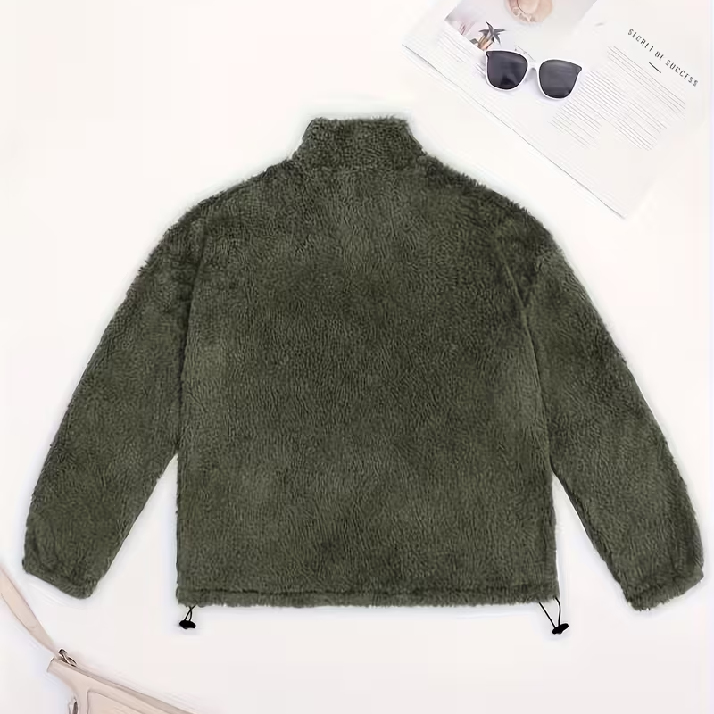 Women's Fuzzy Half-Zip Stand Collar Sweatshirt