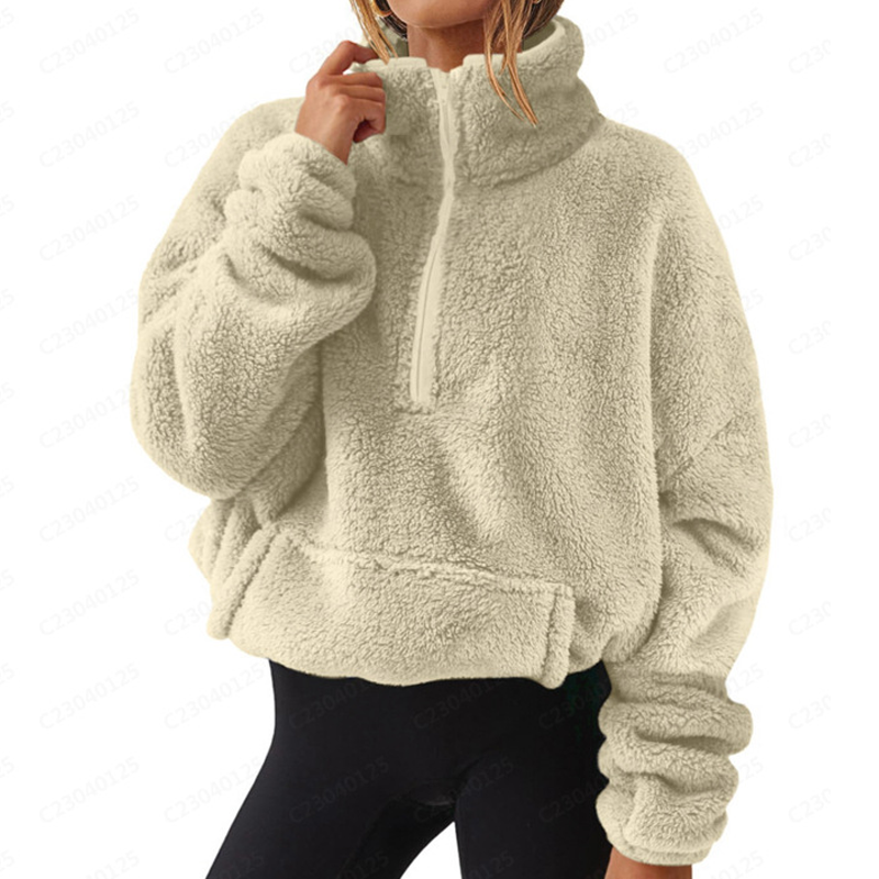 Women's Fuzzy Half-Zip Stand Collar Sweatshirt