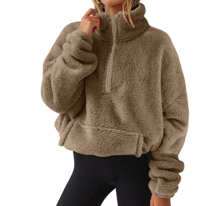Women's Fuzzy Half-Zip Stand Collar Sweatshirt