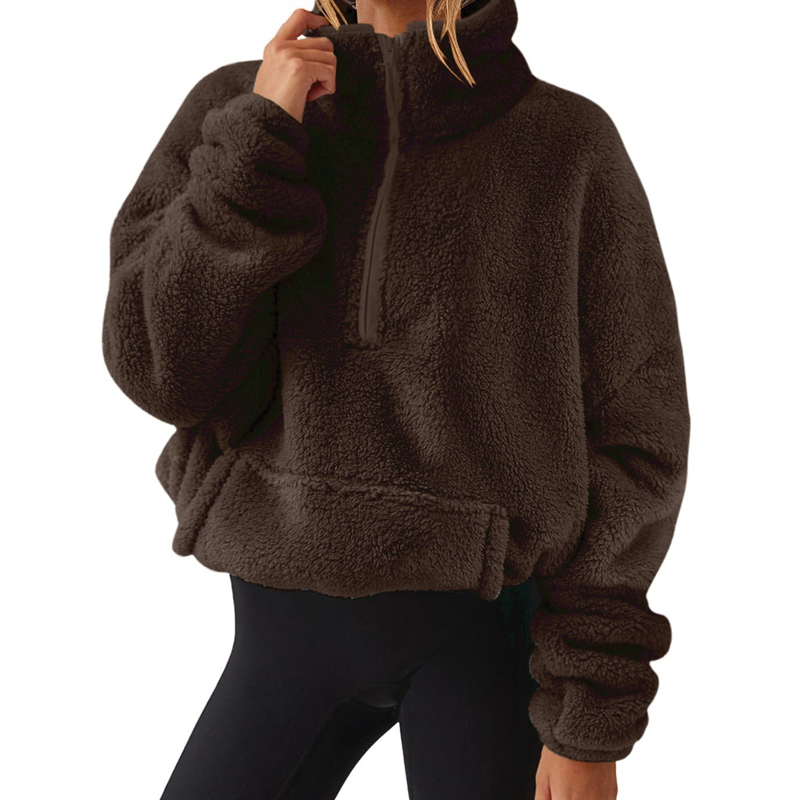 Women's Fuzzy Half-Zip Stand Collar Sweatshirt