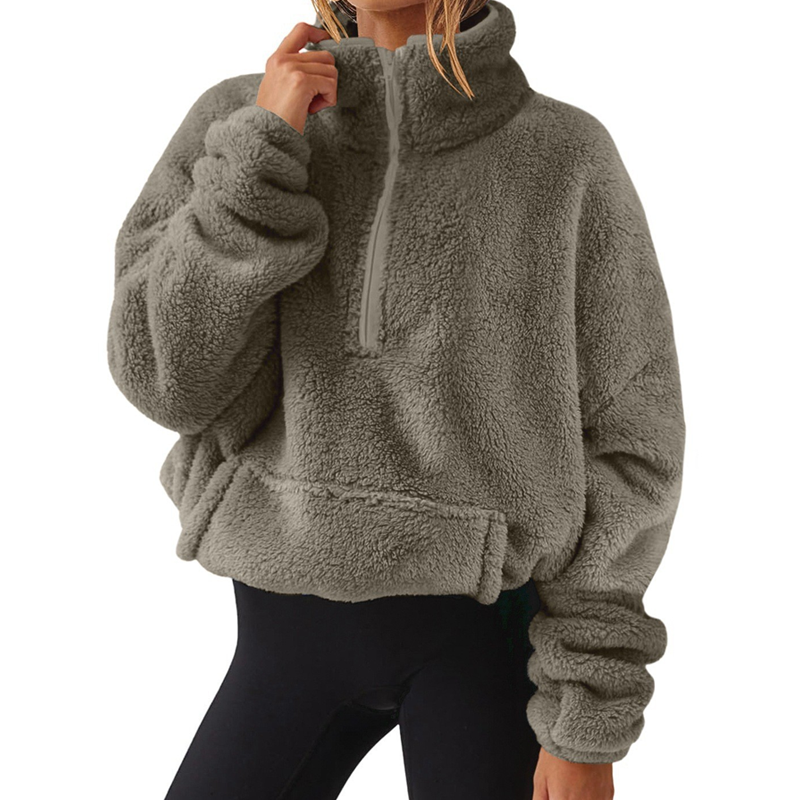 Women's Fuzzy Half-Zip Stand Collar Sweatshirt