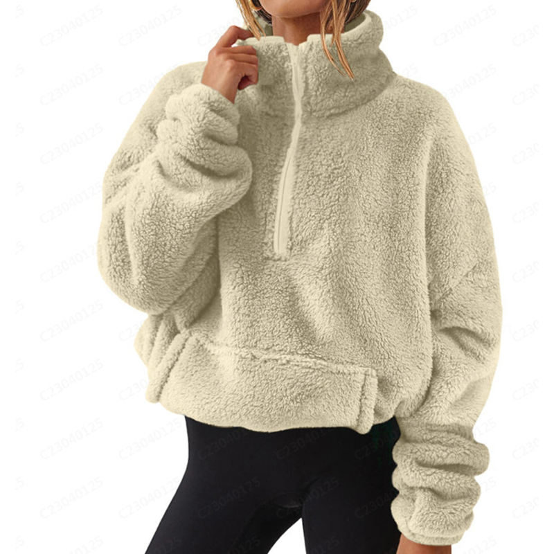 Women's Fuzzy Half-Zip Stand Collar Sweatshirt